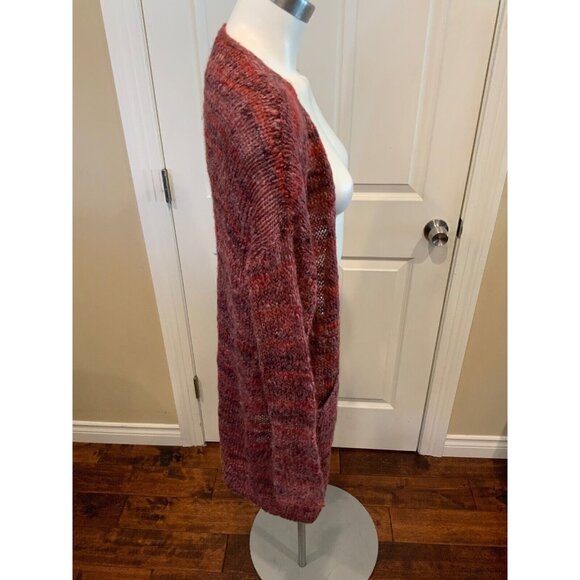 Allison Joy Pink & Purple Long Open Knit Cardigan Sweater, Size Medium - Picture 3 of 6